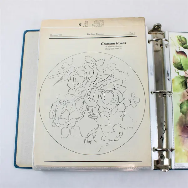 3-Ring Binder Scrapbook: Plate Painting Rose Patterns & Decoupage Designs