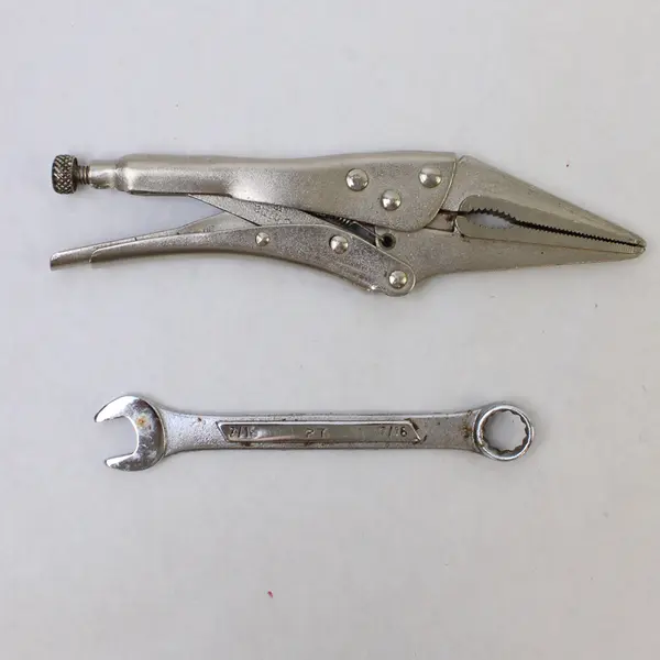 Lot of 2 Long Nose Locking Pliers & 7/16 Wrench Hand Tools 