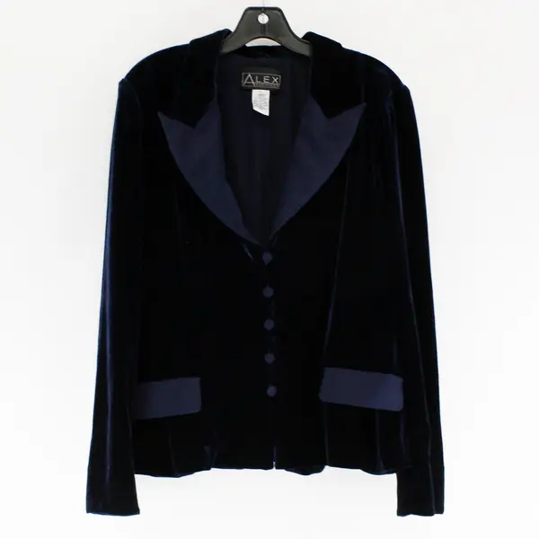 Vintage Alex Evenings Midnight Blue Velvet Blazer Women's XL