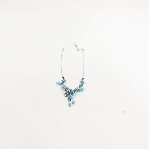 Ornate Silver-Tone & Blue Cabochon Blue Stones Fashion Necklace 19"