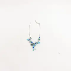 Ornate Silver-Tone & Blue Cabochon Blue Stones Fashion Necklace 19"