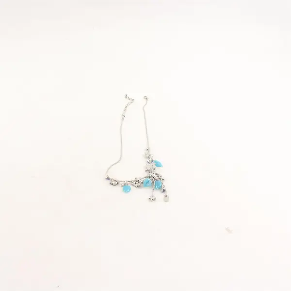 Ornate Silver-Tone & Blue Cabochon Blue Stones Fashion Necklace 19"