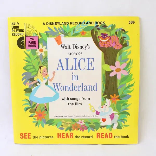 Walt Disney's Story of Alice In Wonderland Record & Book 1965 Paperback Good