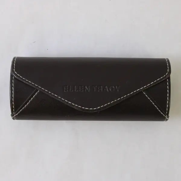 Ellen Tracy Dark Brown Color Leather Glasses Case Round 6" Long