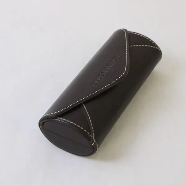 Ellen Tracy Dark Brown Color Leather Glasses Case Round 6" Long