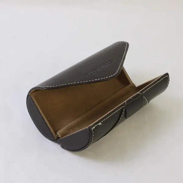 Ellen Tracy Dark Brown Color Leather Glasses Case Round 6" Long