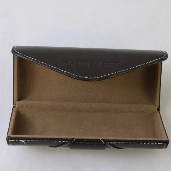 Ellen Tracy Dark Brown Color Leather Glasses Case Round 6" Long