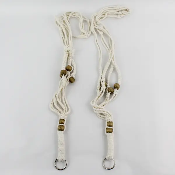 Lot Of 2 Unbranded Matching White Rope With Wood Beads Macrame Plant Hangers