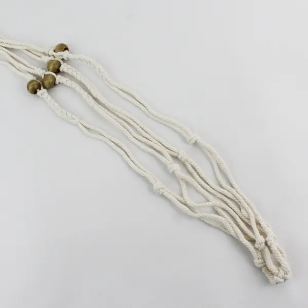 Lot Of 2 Unbranded Matching White Rope With Wood Beads Macrame Plant Hangers