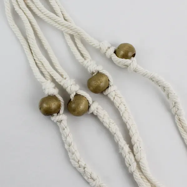Lot Of 2 Unbranded Matching White Rope With Wood Beads Macrame Plant Hangers