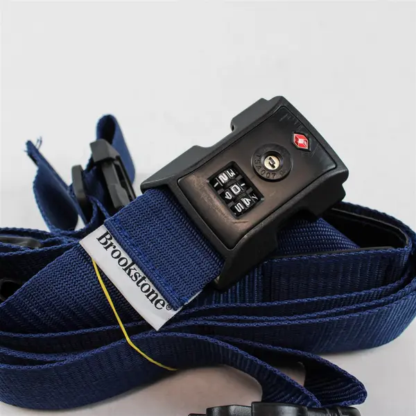 Lot of 2 Brookstone 2-in-1 Cross Blue Luggage Straps for Suitcases Keyless Lock 