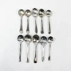 Lot of 10 Assorted Stainless Steel Shell Sugar Spoons Event Flatware