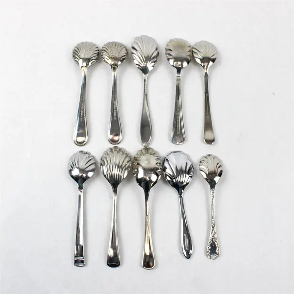 Lot of 10 Assorted Stainless Steel Shell Sugar Spoons Event Flatware