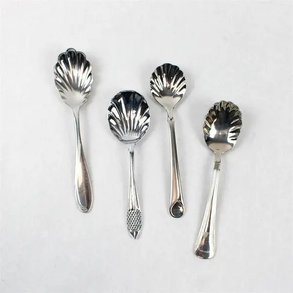 Lot of 10 Assorted Stainless Steel Shell Sugar Spoons Event Flatware