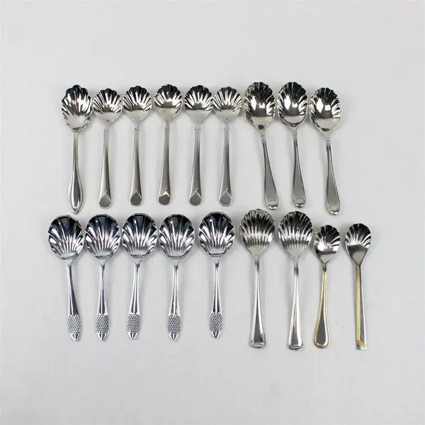 Lot of 18 Assorted Stainless Steel Shell Sugar Spoons Event Flatware