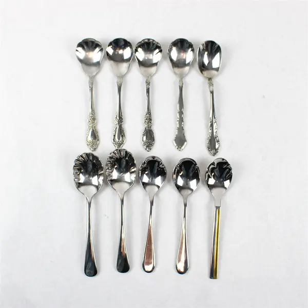 Lot of 10 Assorted Stainless Steel Scalloped Shell Sugar Spoons Event Flatware