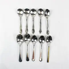 Lot of 10 Assorted Stainless Steel Scalloped Shell Sugar Spoons Event Flatware