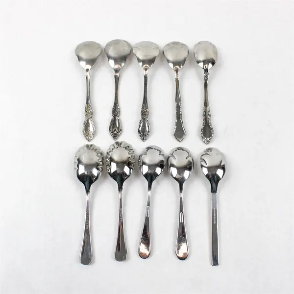 Lot of 10 Assorted Stainless Steel Scalloped Shell Sugar Spoons Event Flatware