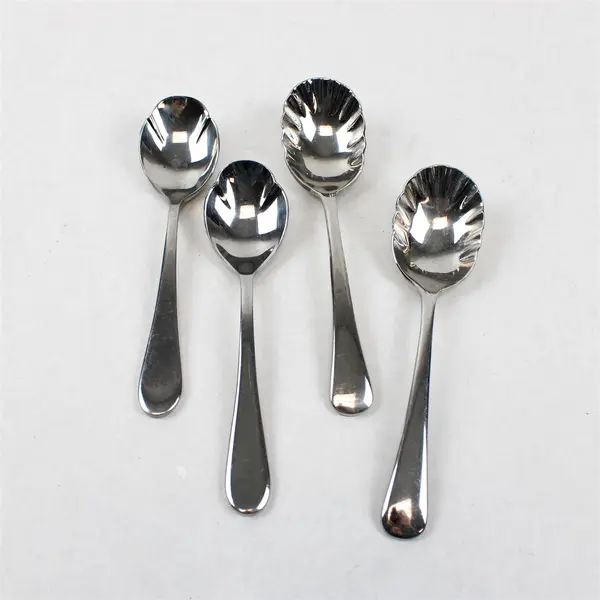 Lot of 10 Assorted Stainless Steel Scalloped Shell Sugar Spoons Event Flatware