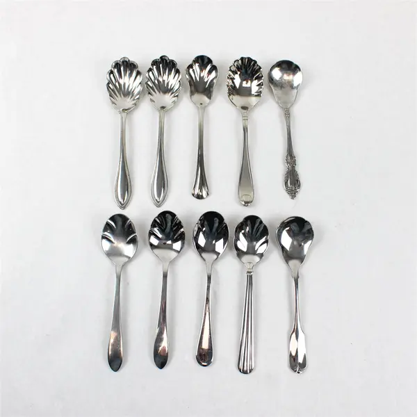 Mixed Lot of 10 Stainless Steel Scalloped Shell Sugar Spoons Event Flatware
