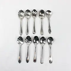 Mixed Lot of 10 Stainless Steel Scalloped Shell Sugar Spoons Event Flatware