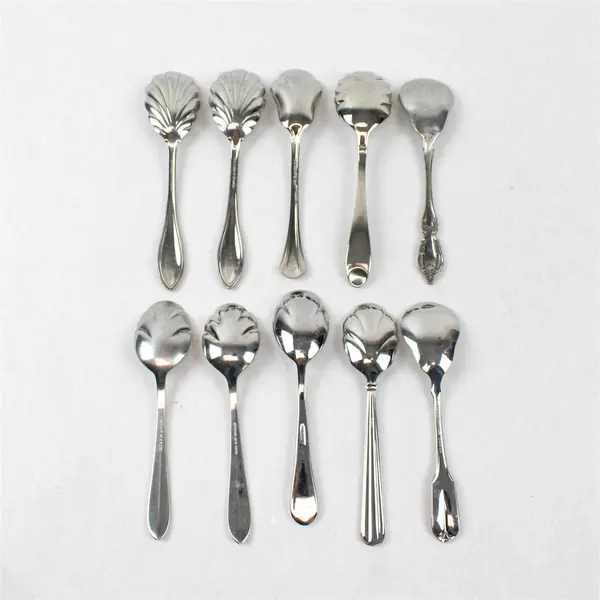 Mixed Lot of 10 Stainless Steel Scalloped Shell Sugar Spoons Event Flatware