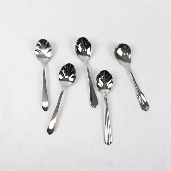 Mixed Lot of 10 Stainless Steel Scalloped Shell Sugar Spoons Event Flatware