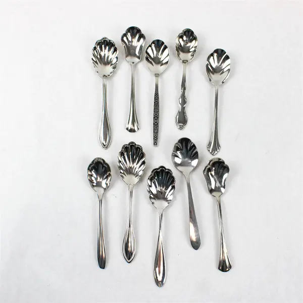 Mixed Lot of 10 Stainless Steel Shell Sugar Spoons Party Event Flatware