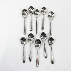 Mixed Lot of 10 Stainless Steel Shell Sugar Spoons Party Event Flatware