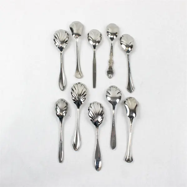 Mixed Lot of 10 Stainless Steel Shell Sugar Spoons Party Event Flatware