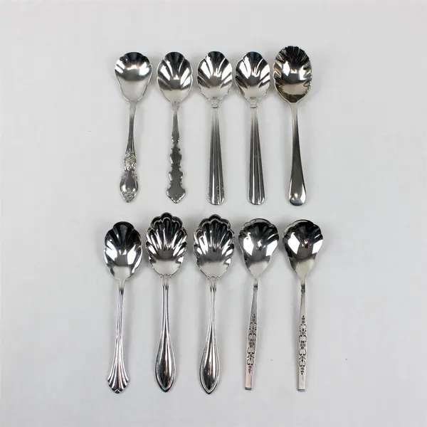 Mixed Lot of 10 Stainless Steel Shell Sugar Spoons Event Wedding Flatware