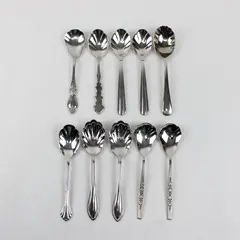 Mixed Lot of 10 Stainless Steel Shell Sugar Spoons Event Wedding Flatware