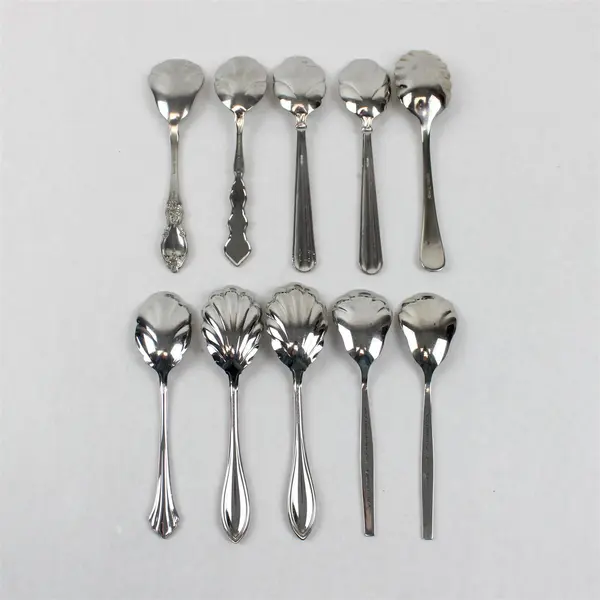 Mixed Lot of 10 Stainless Steel Shell Sugar Spoons Event Wedding Flatware