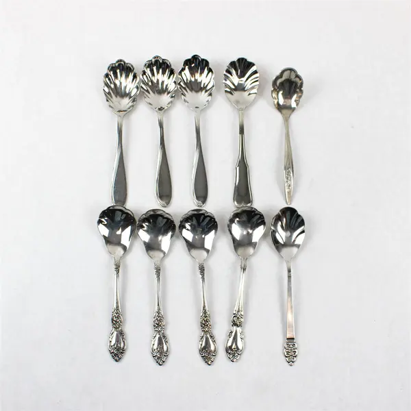 Lot of 10 Stainless Steel Shell Sugar Spoons Event Wedding Flatware