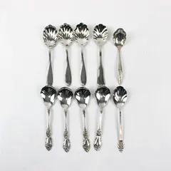 Lot of 10 Stainless Steel Shell Sugar Spoons Event Wedding Flatware