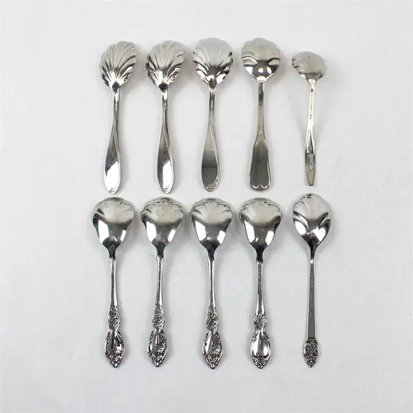 Lot of 10 Stainless Steel Shell Sugar Spoons Event Wedding Flatware