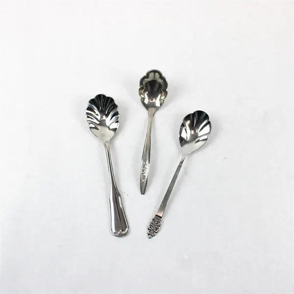 Lot of 10 Stainless Steel Shell Sugar Spoons Event Wedding Flatware