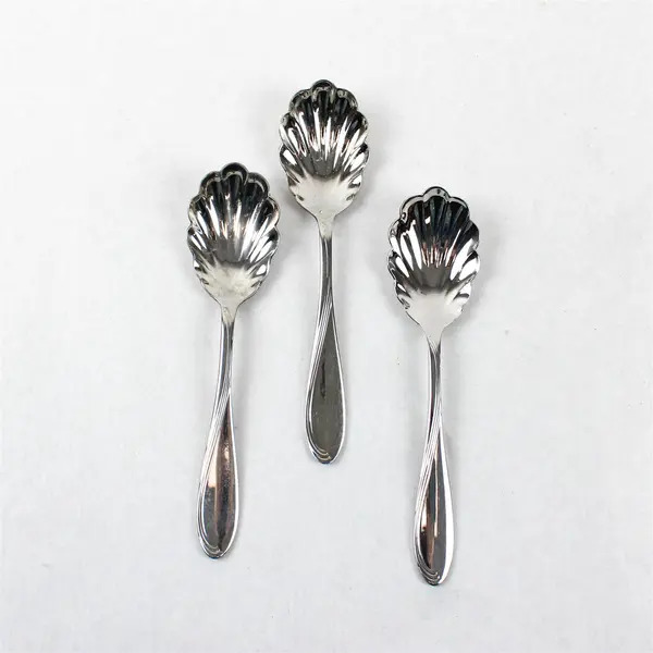 Lot of 10 Stainless Steel Shell Sugar Spoons Event Wedding Flatware