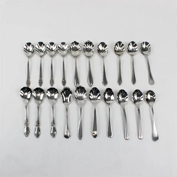 Lot of 20 Assorted Stainless Steel Scalloped Shell Sugar Spoons Event Flatware