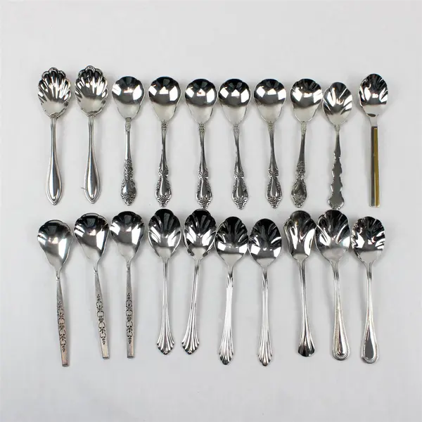 Mixed Lot of 20 Stainless Steel Scalloped Shell Sugar Spoons Event Flatware