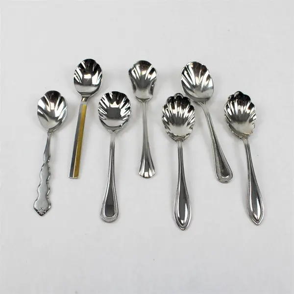 Mixed Lot of 20 Stainless Steel Scalloped Shell Sugar Spoons Event Flatware