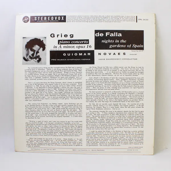 Grieg Piano Concerto in A Minor Opus 16; De Falla Night in the Garden of Spain