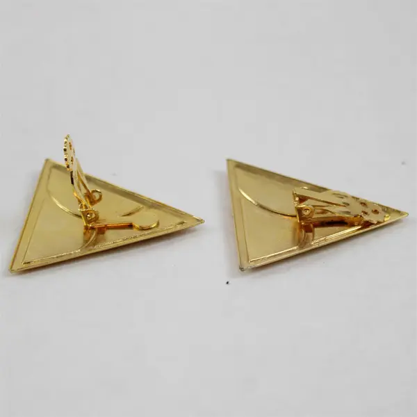 Lot of 2 Pairs Gold Tone Triangle Clip-On & Round Pierced Stud Earrings
