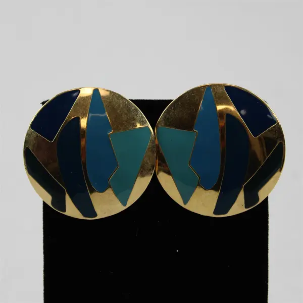 Lot of 2 Pairs Gold Tone Triangle Clip-On & Round Pierced Stud Earrings