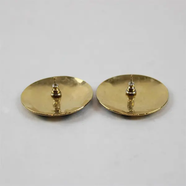 Lot of 2 Pairs Gold Tone Triangle Clip-On & Round Pierced Stud Earrings