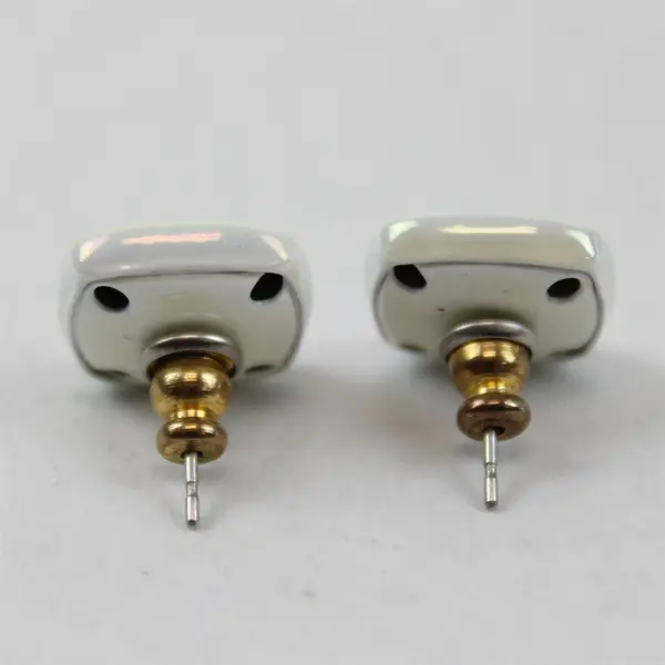 Lot of 2 Pairs Stud Earrings Black Rose Screwback & White Iridescent Flaw