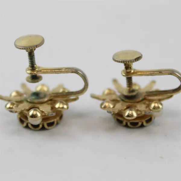 Lot of 2 Pairs Stud Earrings Black Rose Screwback & White Iridescent Flaw