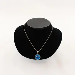Silver-Tone Necklace Chain with Midnight Blue Acrylic Marble Pendant 15.8"L