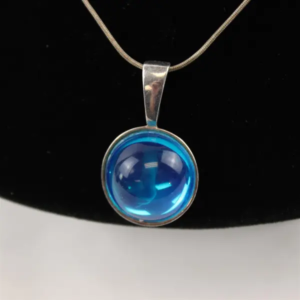 Silver-Tone Necklace Chain with Midnight Blue Acrylic Marble Pendant 15.8"L