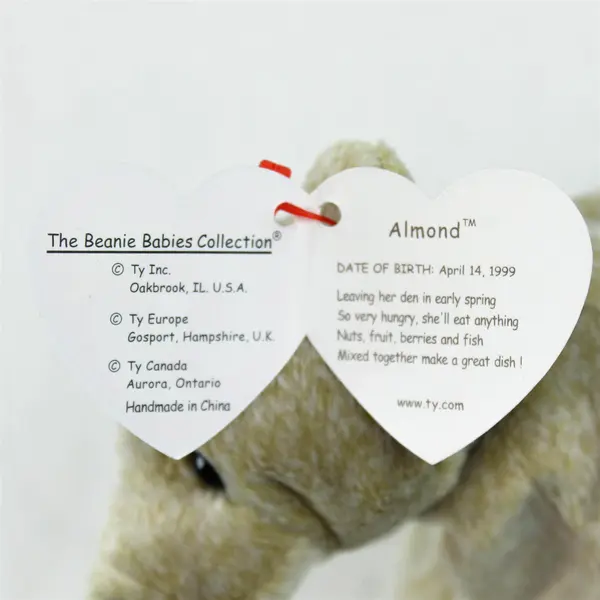 TY Beanie Baby Almond the Beige Bear 1999 Plush Doll Toy with Tag Protector